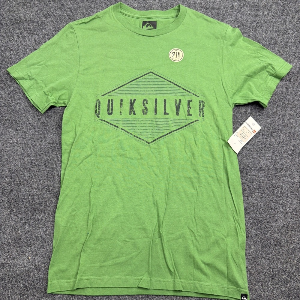 NWT Quiksilver Men's Small Basic Slim Fit Graphic T-Shirt Green Logo